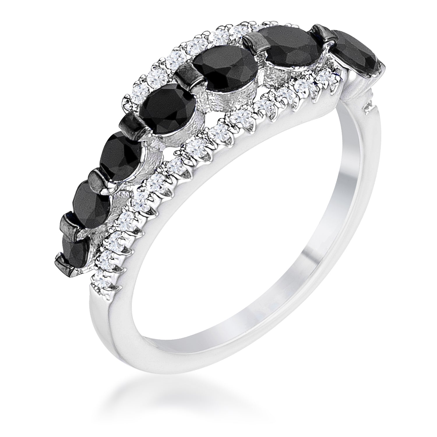 1.06Ct &amp; Hematite Plated Graduated &amp; CZ Half Eternity Ring