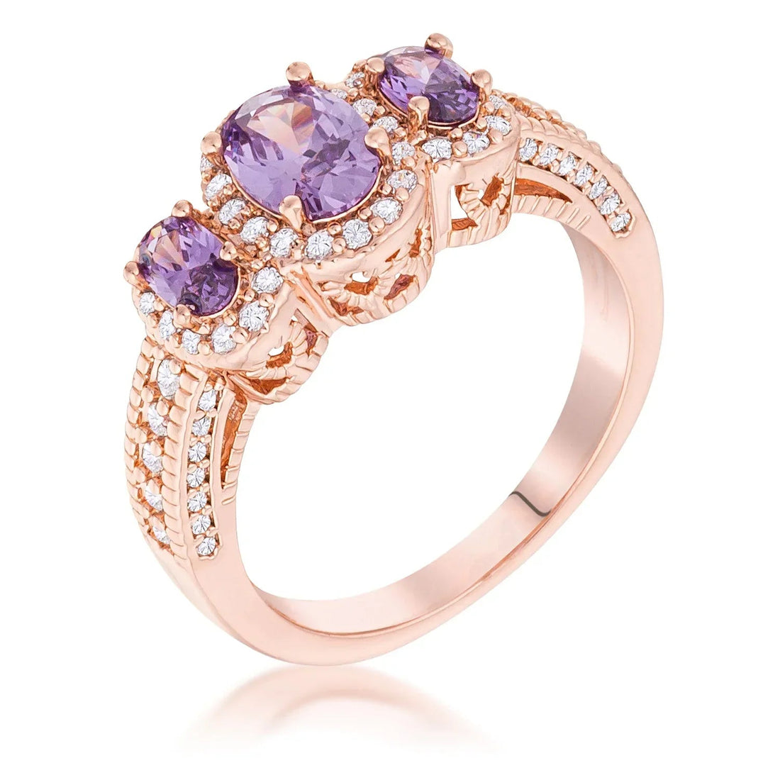 3-Stone Oval Cut CZ Halo Ring 