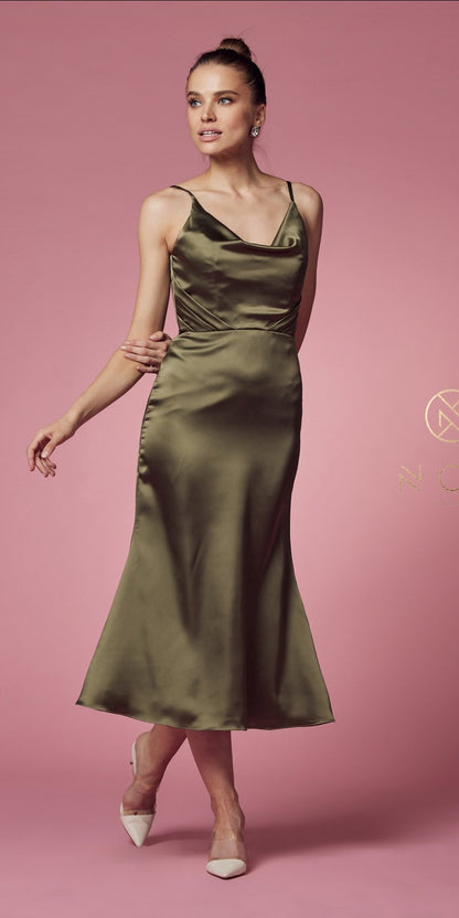 Nox Anabel R1027 Tea Midi-Length Formal Gown with Cowl Neckline by DiscountDressShop