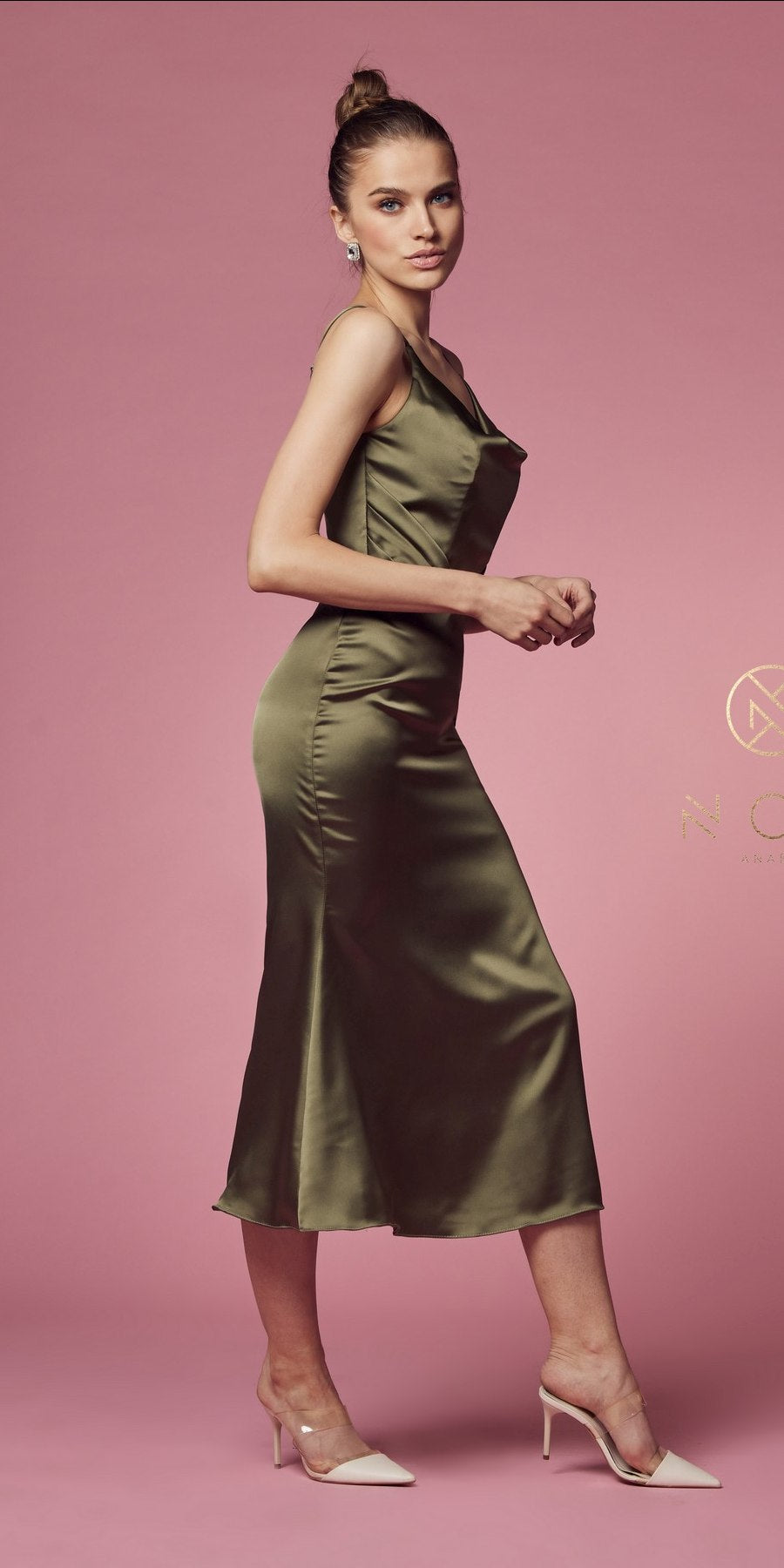 Nox Anabel R1027 Tea Midi-Length Formal Gown with Cowl Neckline by DiscountDressShop
