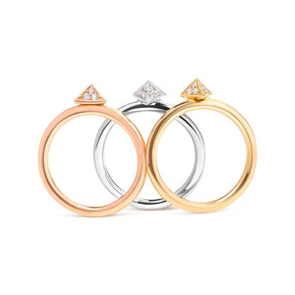14K Tri Color Gold 1/3 Cttw Diamond Pyramid Stackable Band Ring Set (G-H Color, SI1-SI2 Clarity) - Size 7 