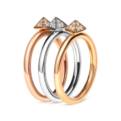 14K Tri Color Gold 1/3 Cttw Diamond Pyramid Stackable Band Ring Set (G-H Color, SI1-SI2 Clarity) - Size 7 