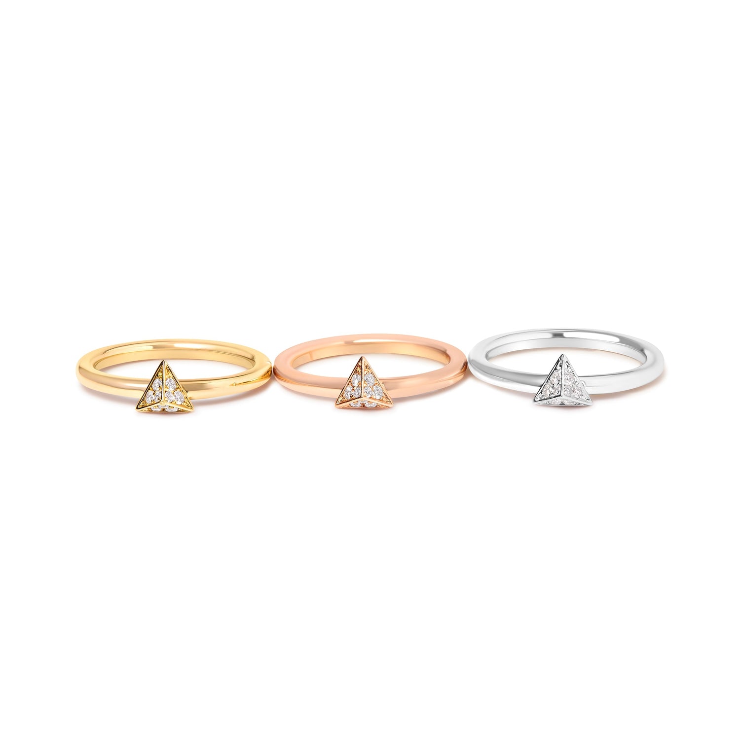 14K Tri Color Gold 1/3 Cttw Diamond Pyramid Stackable Band Ring Set (G-H Color, SI1-SI2 Clarity) - Size 7 