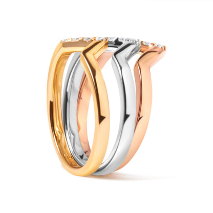 14K Gold 1/4 Cttw Diamond Geometrical Chevron V Stackable Band Ring Set (G-H Color, SI1-SI2 Clarity) - Size 7 by Bids.com