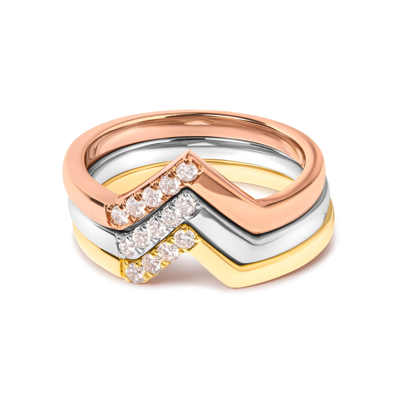 14K Gold 1/4 Cttw Diamond Geometrical Chevron V Stackable Band Ring Set (G-H Color, SI1-SI2 Clarity) - Size 7 by Bids.com
