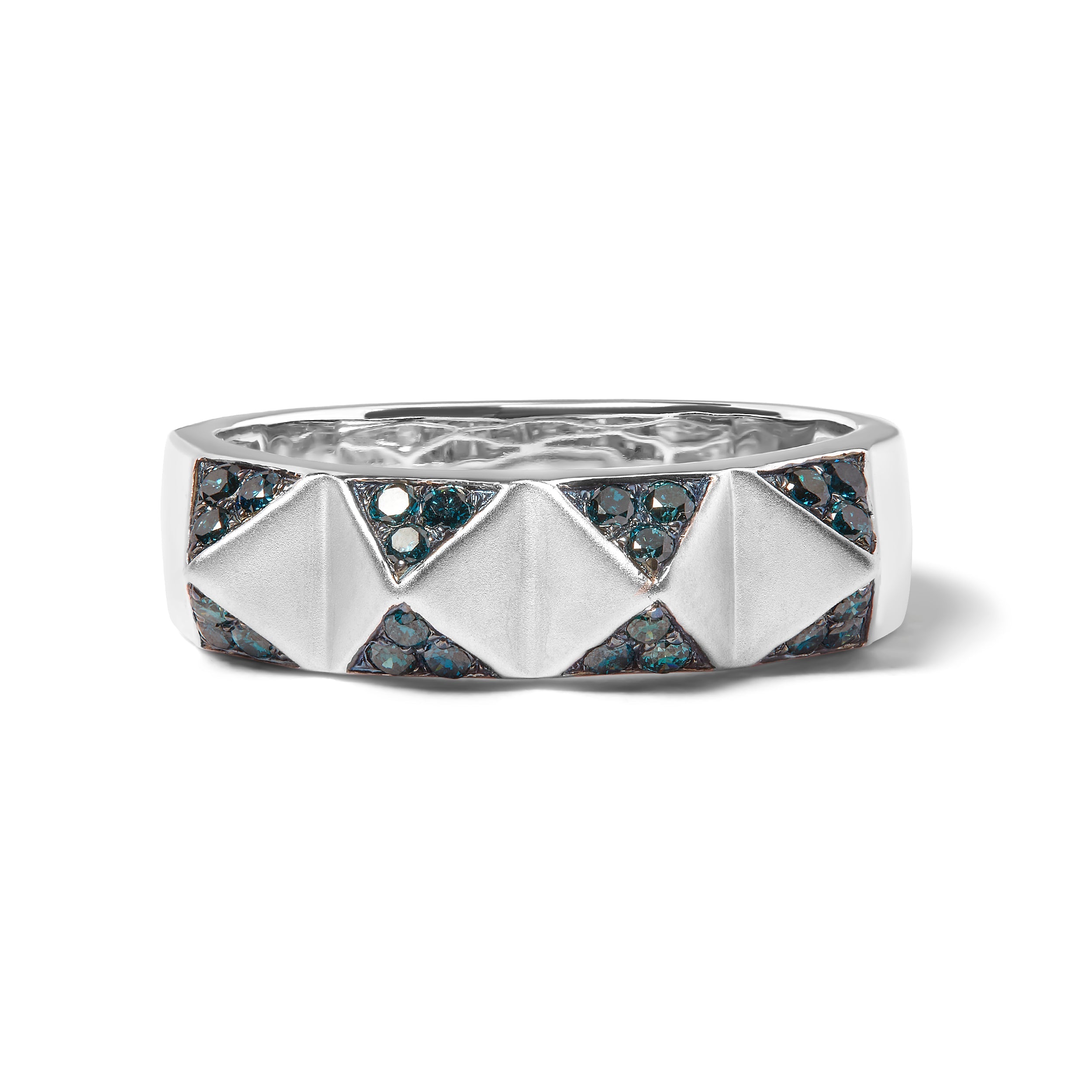 14K White Gold 1/4 Cttw Treated Blue Diamond Pyramid Band Ring (Blue Color, SI1-SI2 Clarity)- Size 7 by Bids.com
