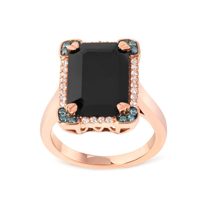 14K Rose Gold 15x10 MM Emerald-Cut Black Onyx and 1/5 Cttw Blue and White Diamond Halo Cocktail Ring (G-H Color, SI1-SI2 Clarity)- Size 7 by Bids.com