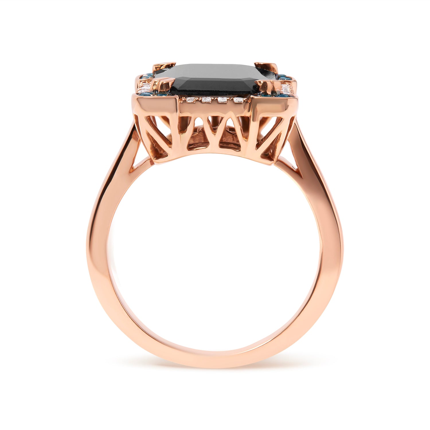 14K Rose Gold 15x10 MM Emerald-Cut Black Onyx and 1/5 Cttw Blue and White Diamond Halo Cocktail Ring (G-H Color, SI1-SI2 Clarity)- Size 7 by Bids.com