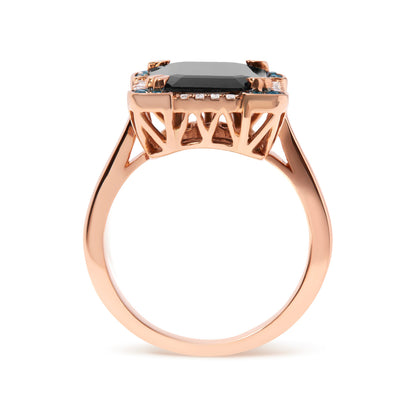 14K Rose Gold 15x10 MM Emerald-Cut Black Onyx and 1/5 Cttw Blue and White Diamond Halo Cocktail Ring (G-H Color, SI1-SI2 Clarity)- Size 7 by Bids.com