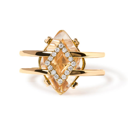 14K Yellow Gold 15x15 MM Marquise Cut Yellow Topaz and Diamond Accent Statement Cocktail Ring (G-H Color, SI1-SI2 Clarity) by Bids.com