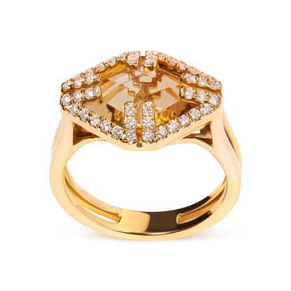 14K Yellow Gold Marquise-Cut Yellow Citrine and 1/3 Cttw Diamond Halo Cocktail Ring (G-H Color, SI1-SI2 Clarity) - Size 7 by Bids.com