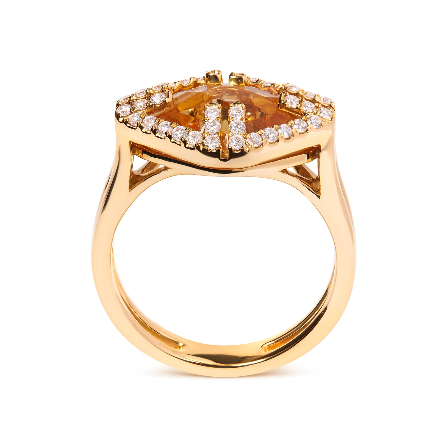 14K Yellow Gold Marquise-Cut Yellow Citrine and 1/3 Cttw Diamond Halo Cocktail Ring (G-H Color, SI1-SI2 Clarity) - Size 7 by Bids.com