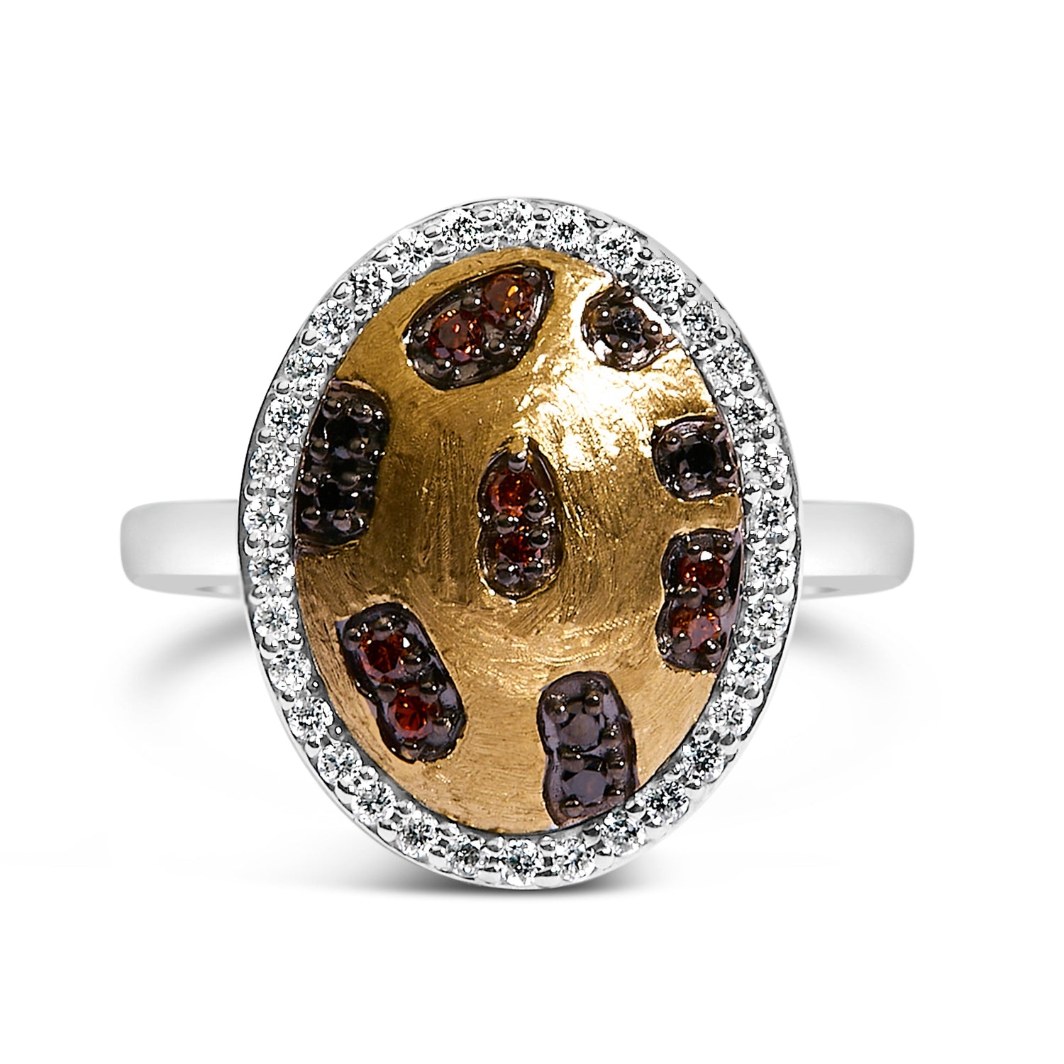 10K Yellow Gold Plated Sterling Silver 1/3 Cttw Oval Mixed Diamond Halo Shield Ring  DestGlow