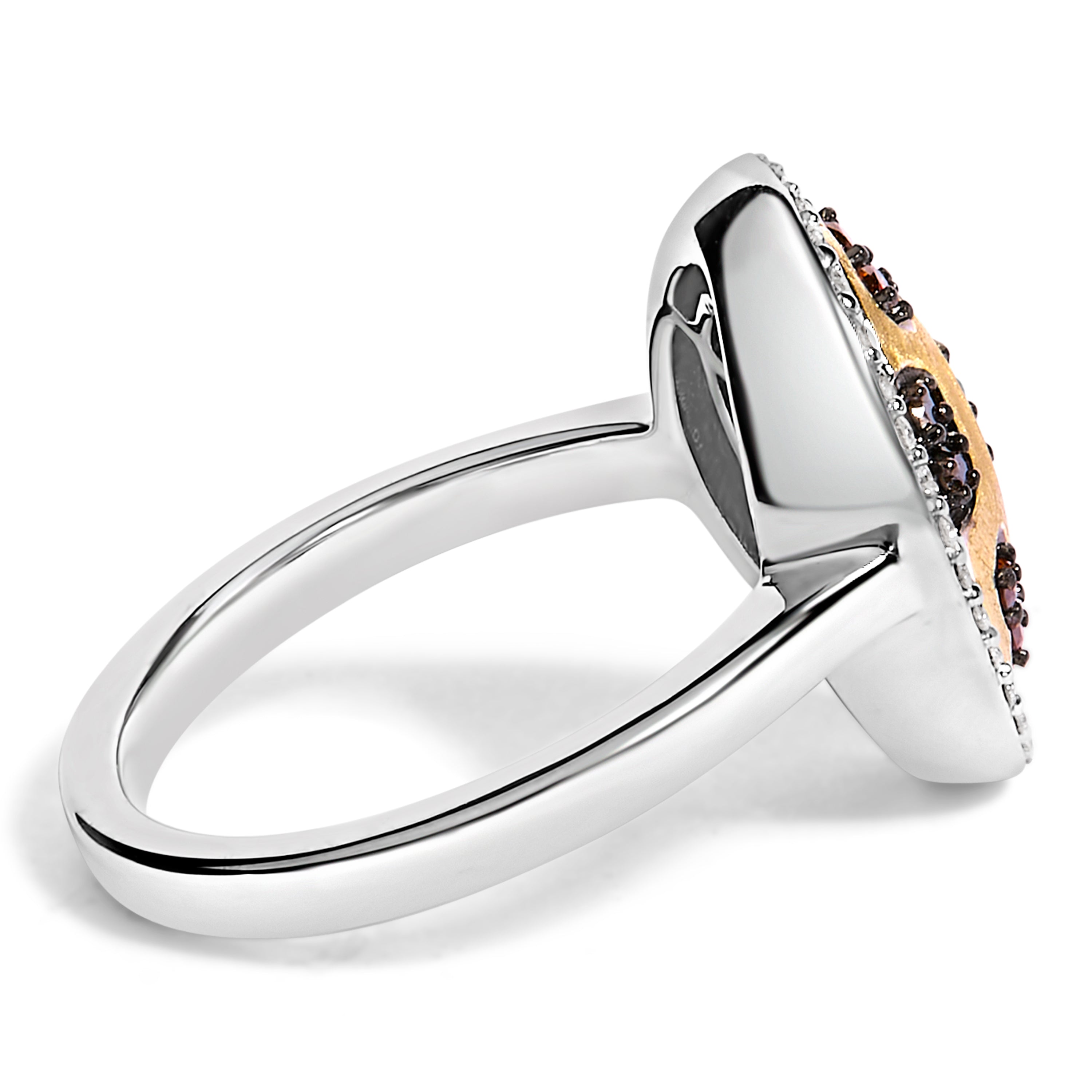 10K Yellow Gold Plated Sterling Silver 1/3 Cttw Oval Mixed Diamond Halo Shield Ring  DestGlow