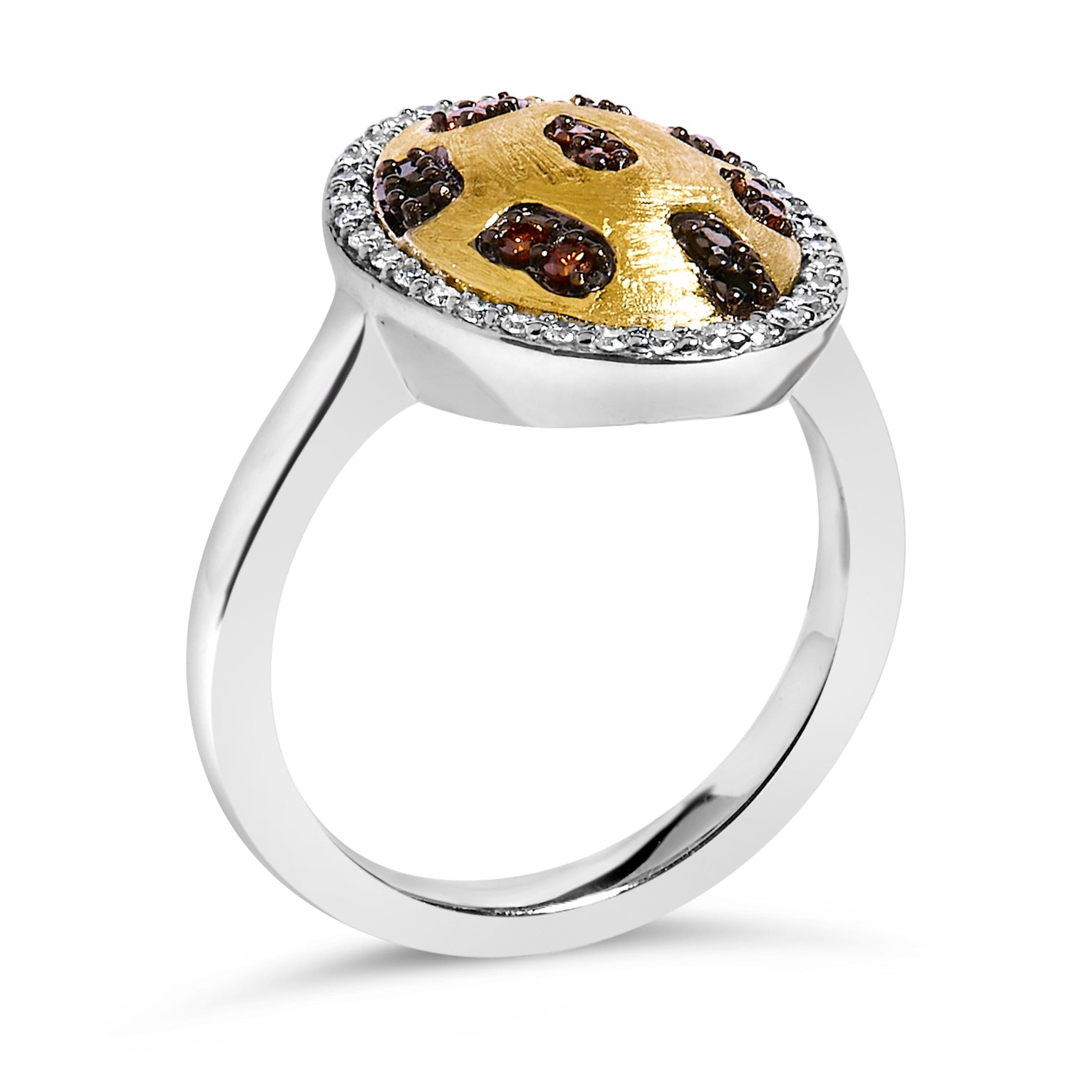 10K Yellow Gold Plated Sterling Silver 1/3 Cttw Oval Mixed Diamond Halo Shield Ring  DestGlow