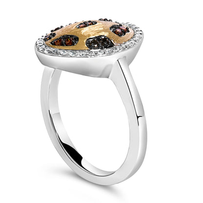 10K Yellow Gold Plated Sterling Silver 1/3 Cttw Oval Mixed Diamond Halo Shield Ring  DestGlow