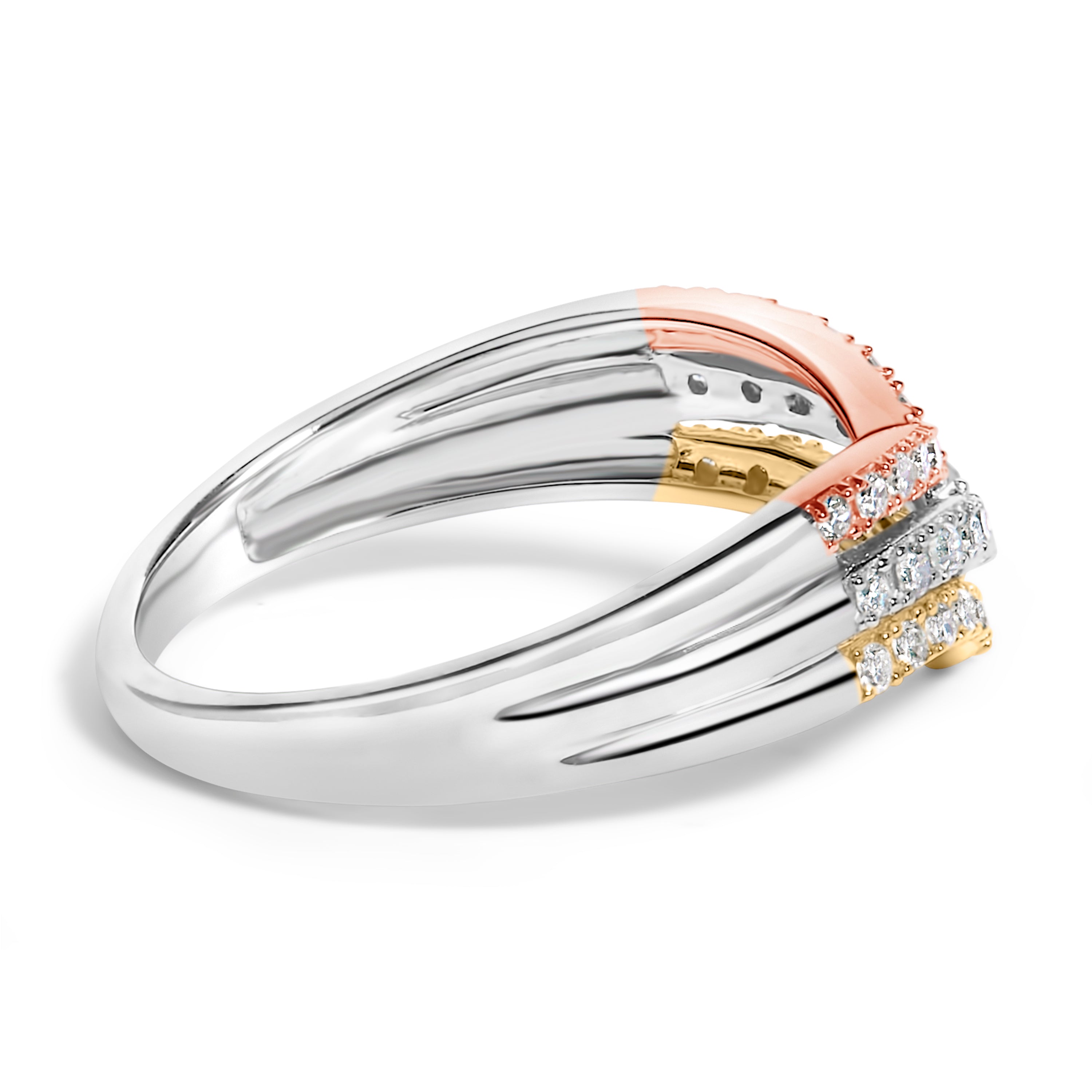 10K Gold Plated Sterling Silver 1/3 Cttw Tri-Color Chevron Diamond Stackable Ring  DestGlow