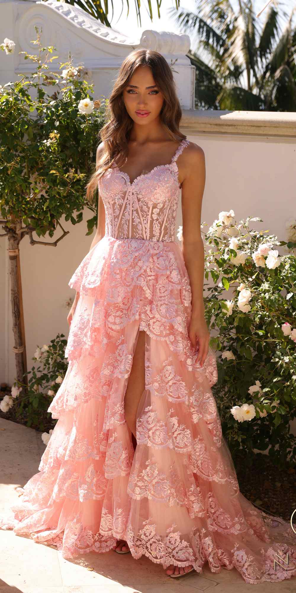 Nox Anabel R1299 Long Off the Shoulder Tiered Skirt A-Line Formal Gown  DestGlow