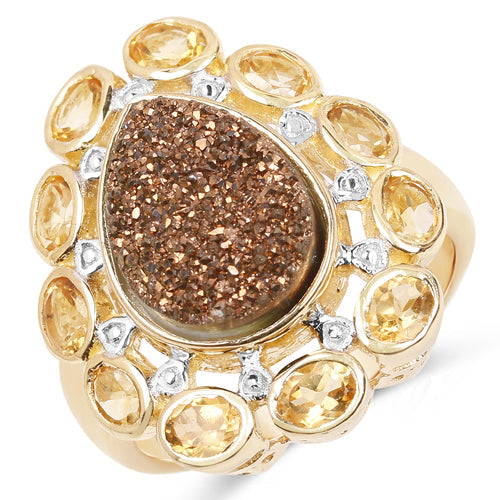 5.14 Carat Genuine Bronze Drusy and Citrine .925 Sterling Silver Ring by Bids.com