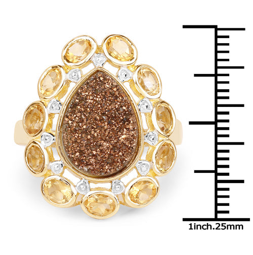 5.14 Carat Genuine Bronze Drusy and Citrine .925 Sterling Silver Ring by Bids.com