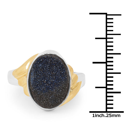 3.25 Carat Genuine Cobalt Blue Drusy .925 Sterling Silver Ring by Bids.com