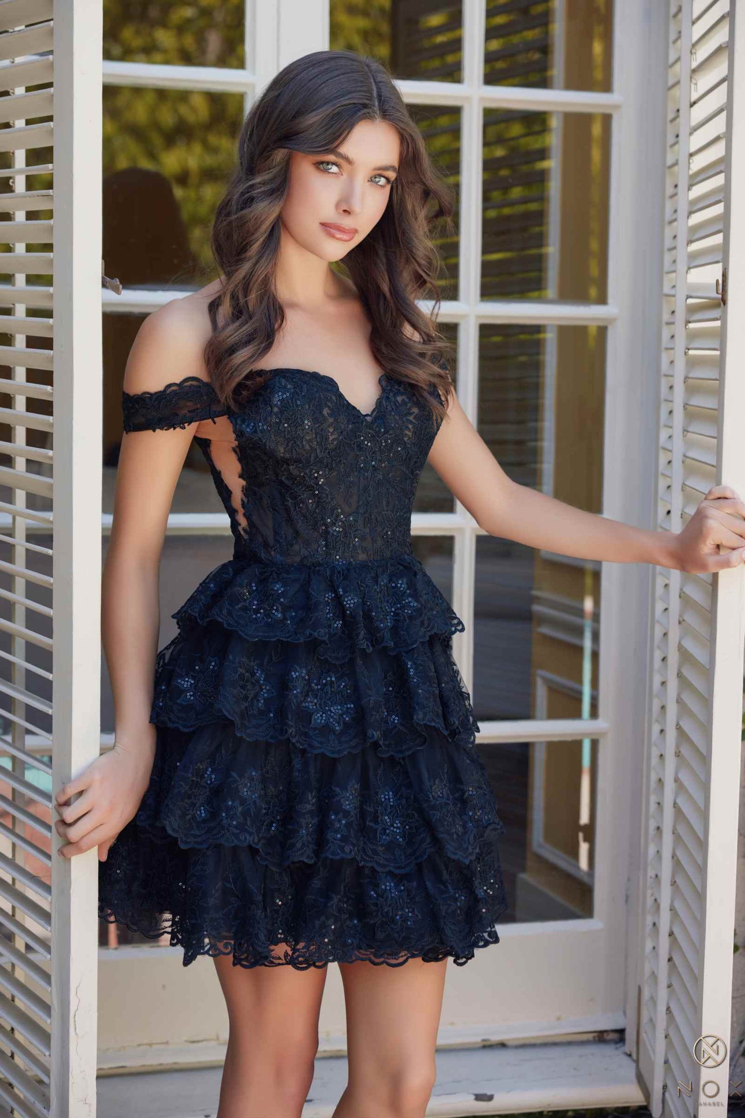 Nox Anabel R877 Dress Short A-Line Off the Shoulder Tiered Skirt by DiscountDressShop