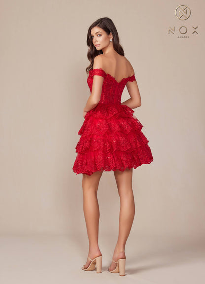 Nox Anabel R877 Dress Short A-Line Off the Shoulder Tiered Skirt by DiscountDressShop