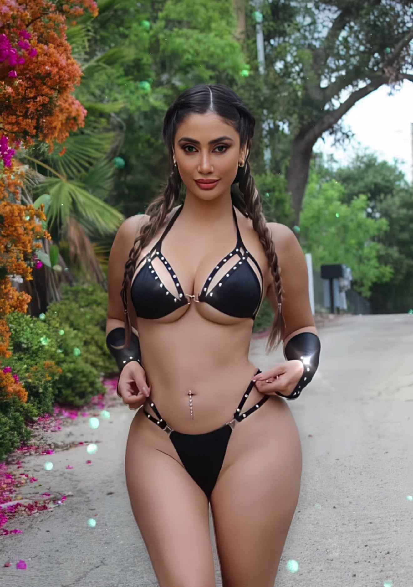 2PC Bedazzled Strappy Breakaway Bikini Set with Rhinestone Detail