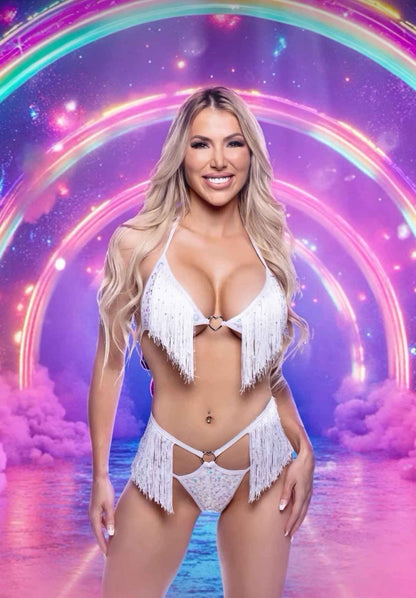 2PC Sequin &amp; Fringe Short Set