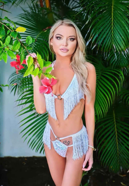 2PC Sequin &amp; Fringe Short Set