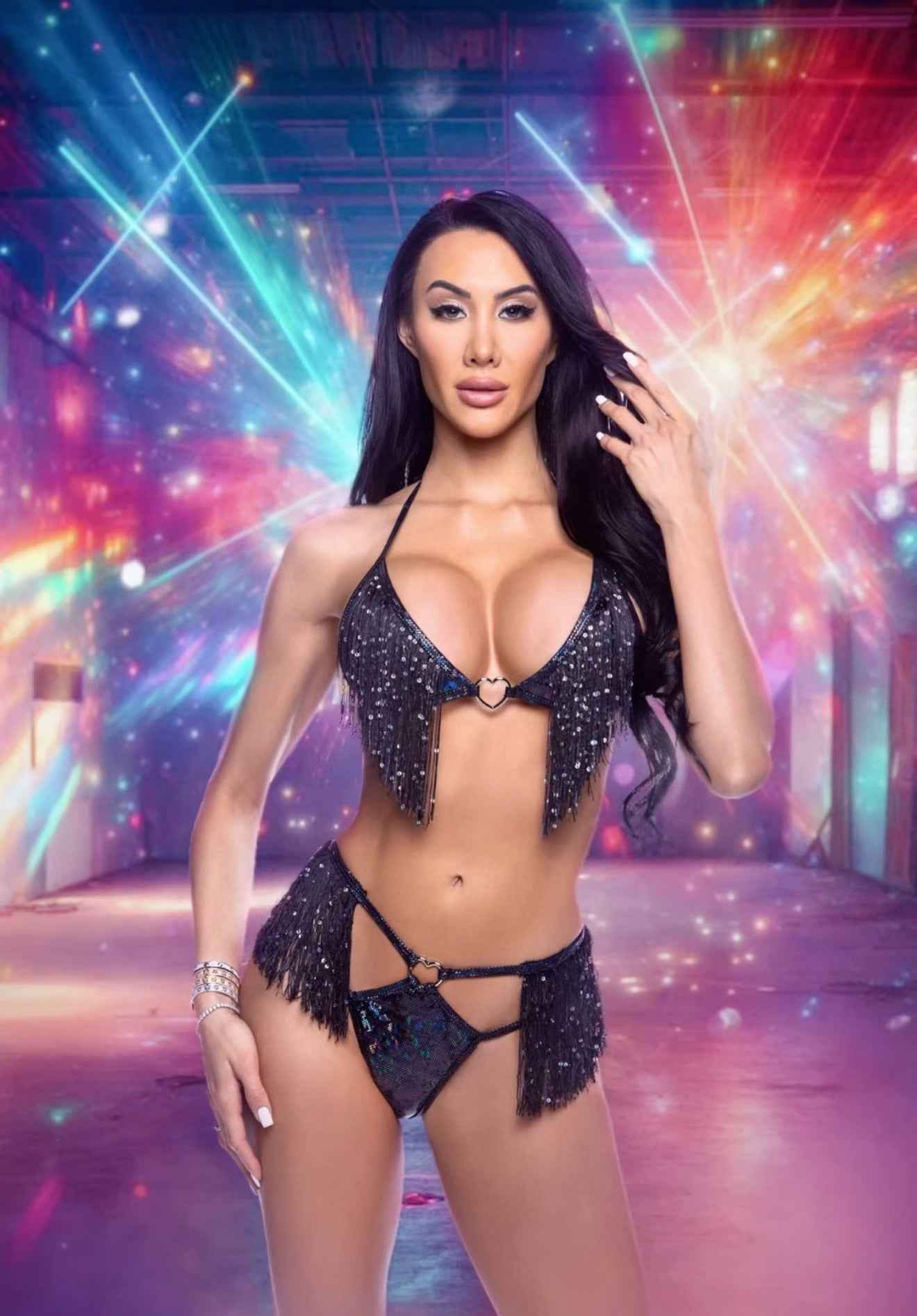 2PC Shimmer &amp; Fringe Short Set