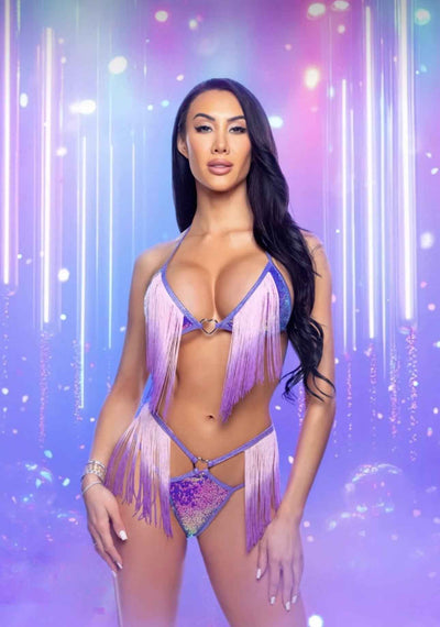 2PC Sequin & Ombre Fringe Short Set