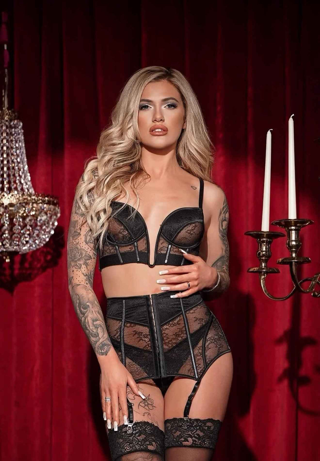 Belle Noir 3-Piece Garter Skirt Set