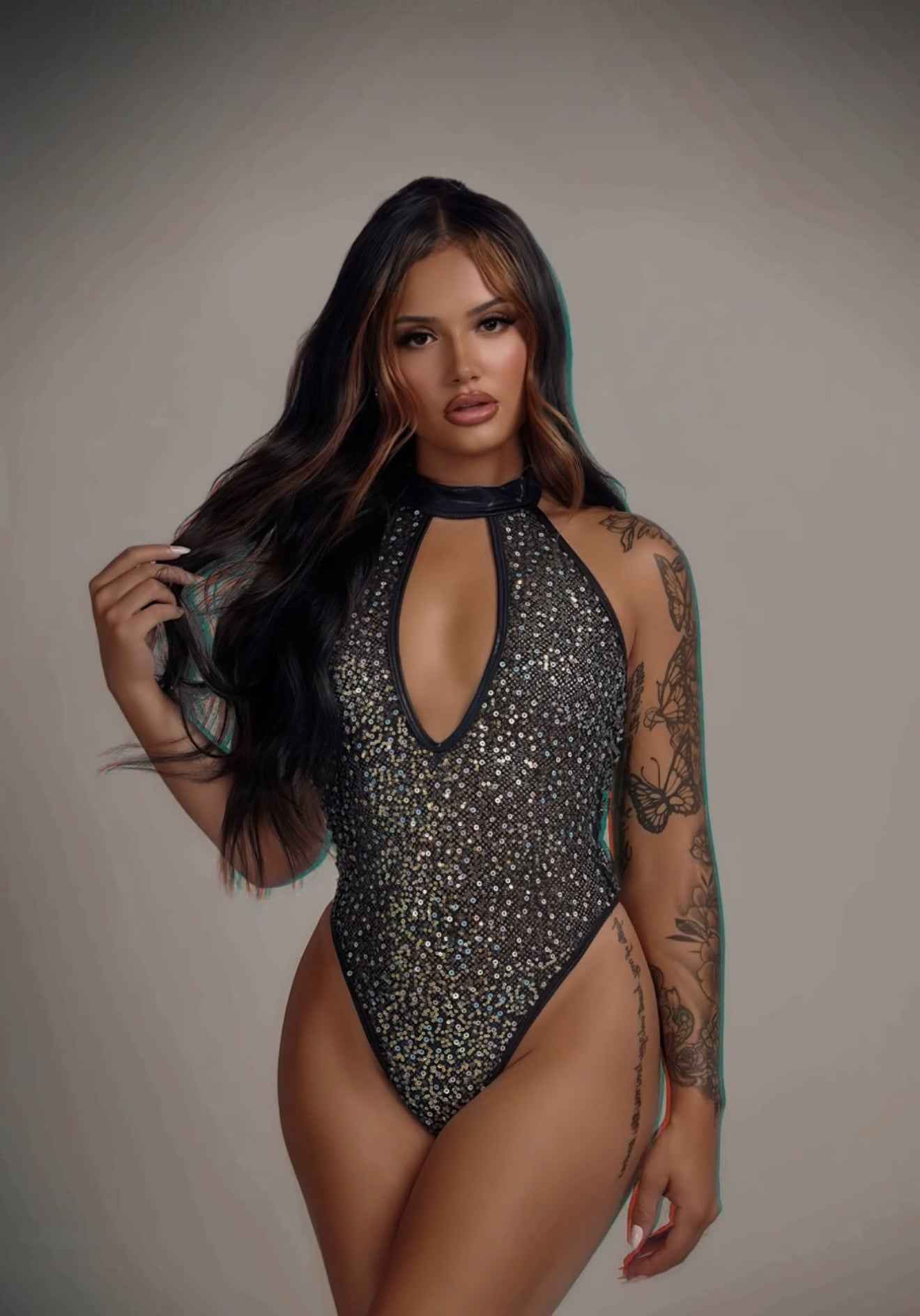 GlitterGlam Keyhole Mesh Romper