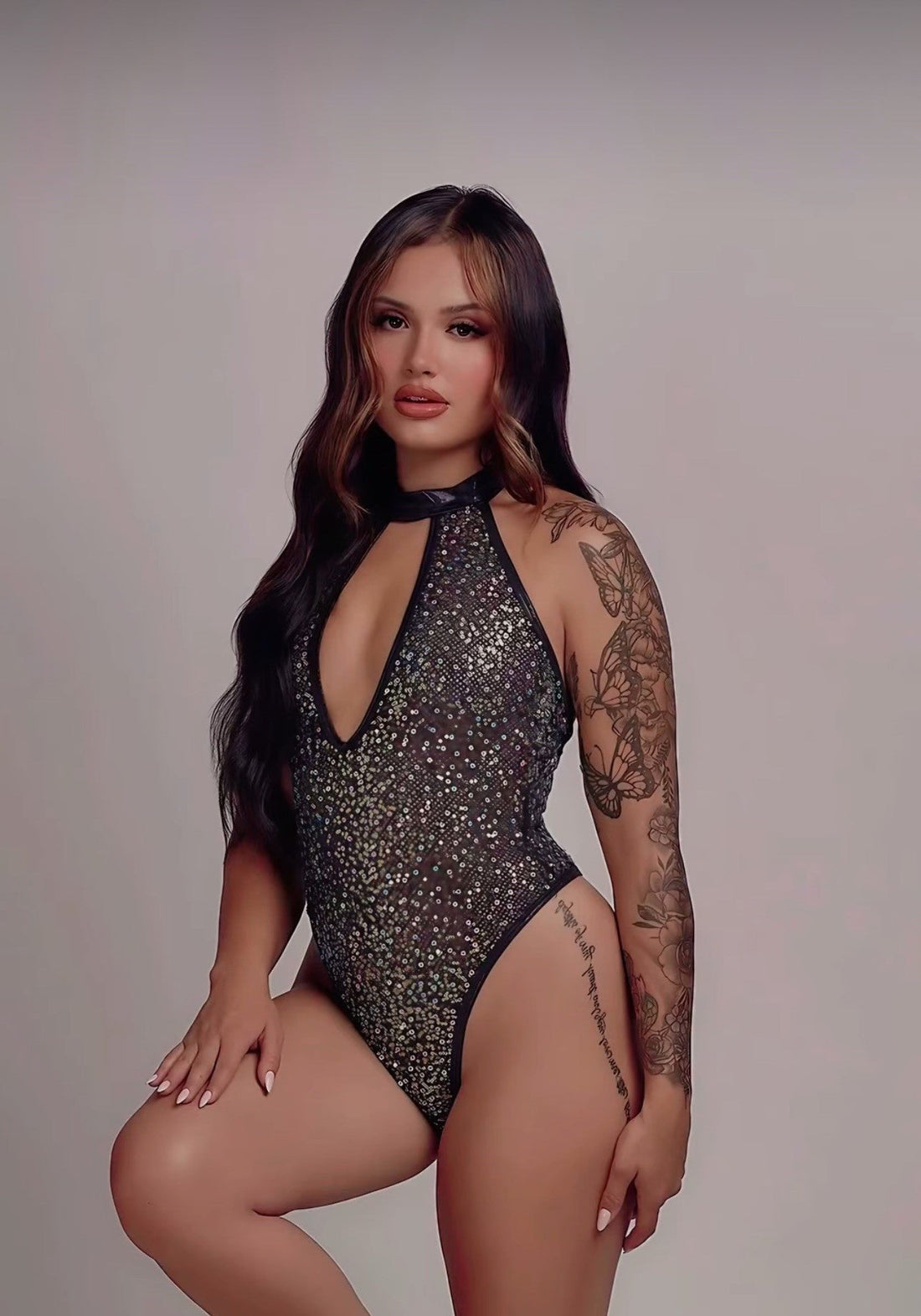 GlitterGlam Keyhole Mesh Romper 