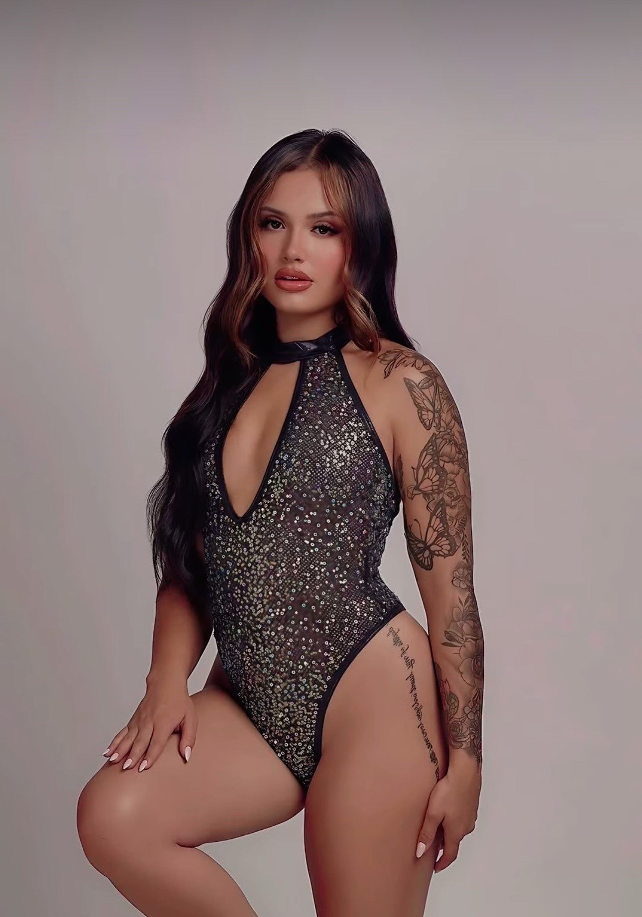 GlitterGlam Keyhole Mesh Romper 