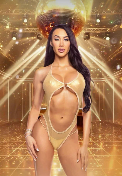 Holographic Fishnet Cutout Romper