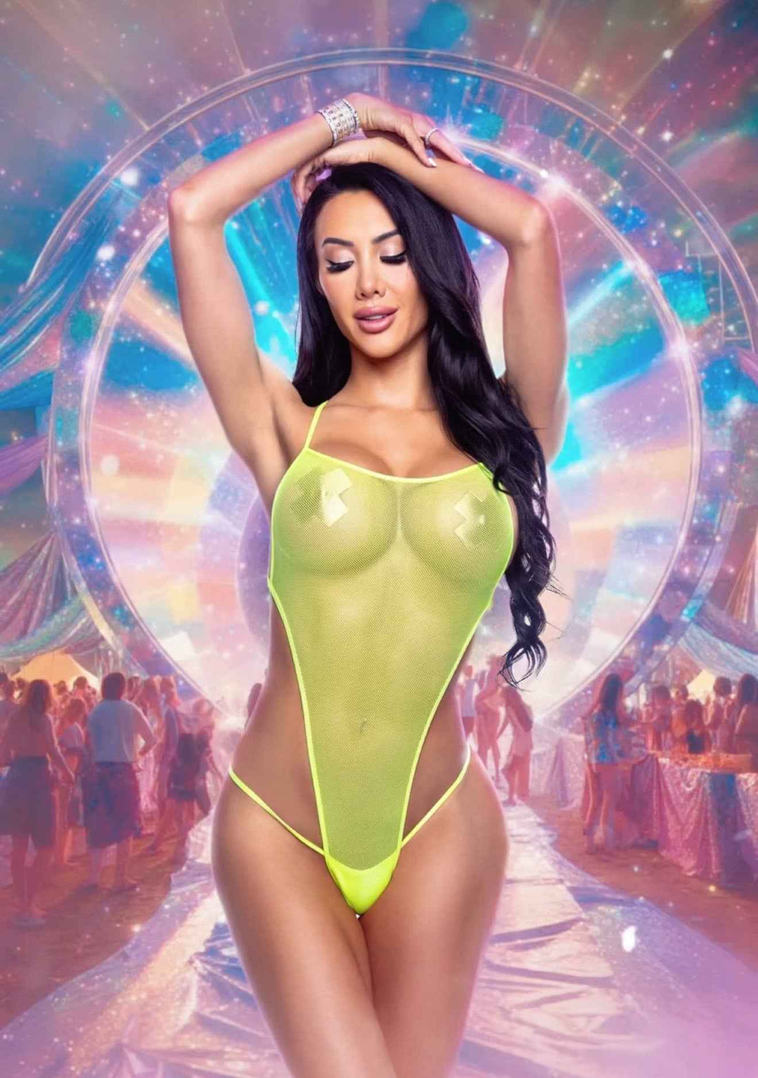 Holographic Fishnet High Cut Romper