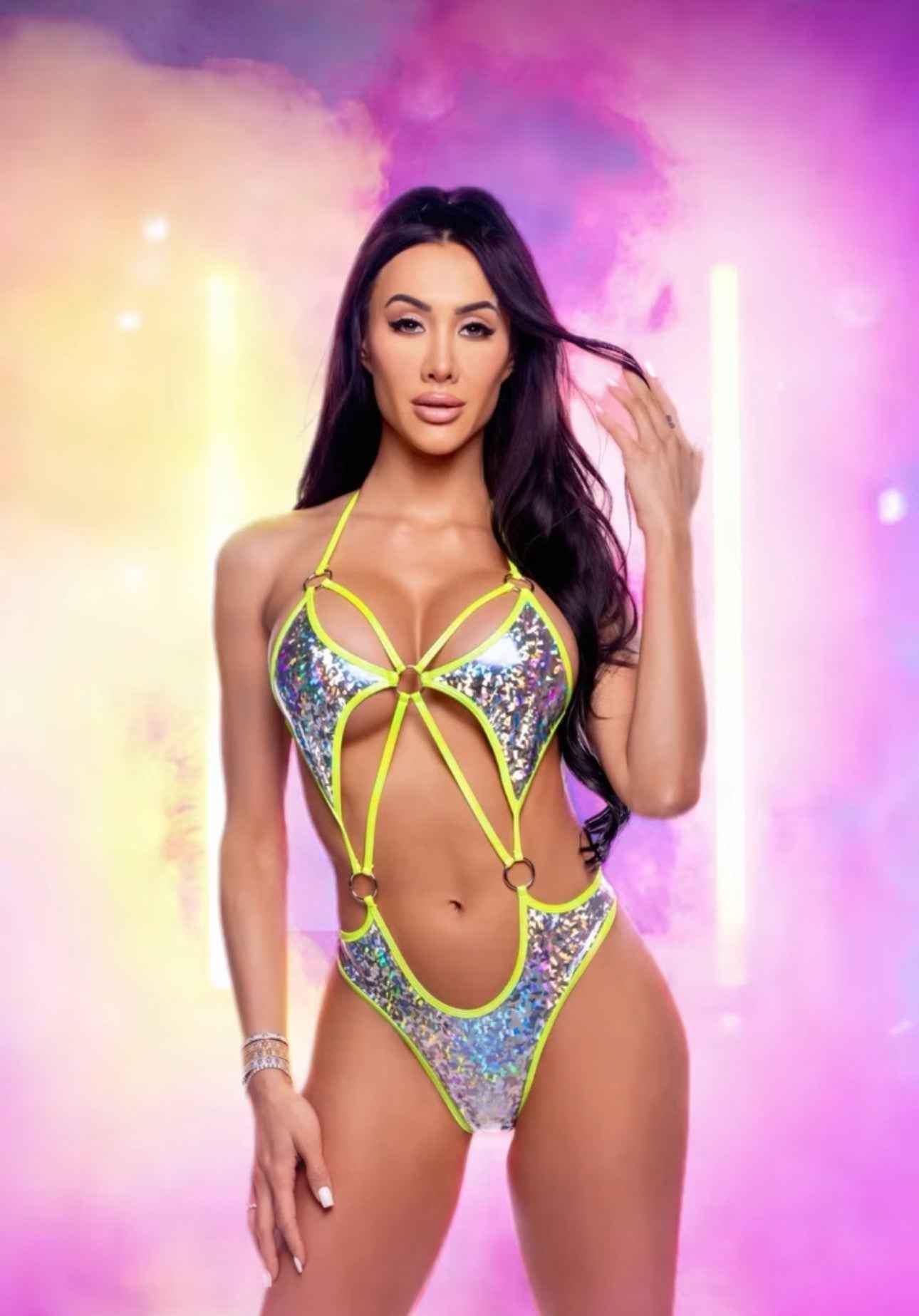 Metallic Foil Romper with Ring Detail