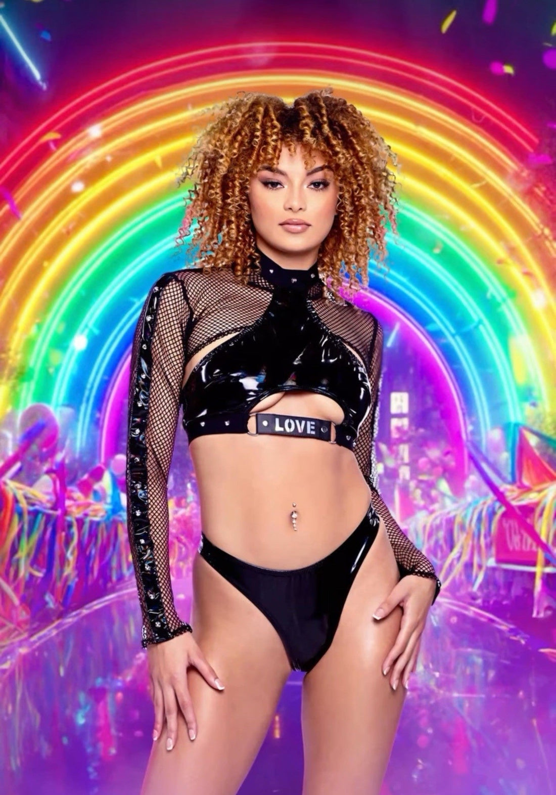Radiant Love: Pride Cropped Vinyl Halter Top 