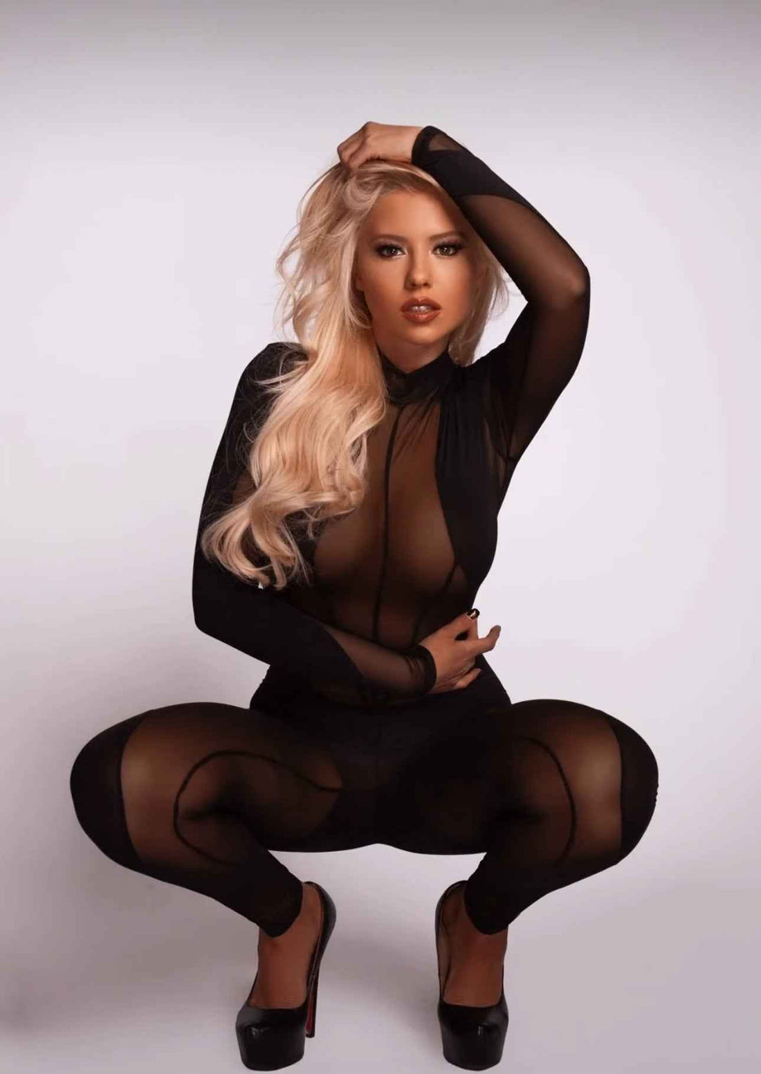 Sheer Mesh Detailed Jumpsuit with Zipper Closure