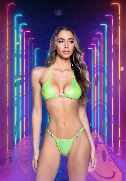 2PC Shimmer Bikini Set with Heart Hardware