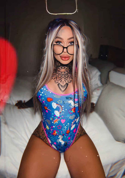 ElectroGlow Print High-Cut Bodysuit