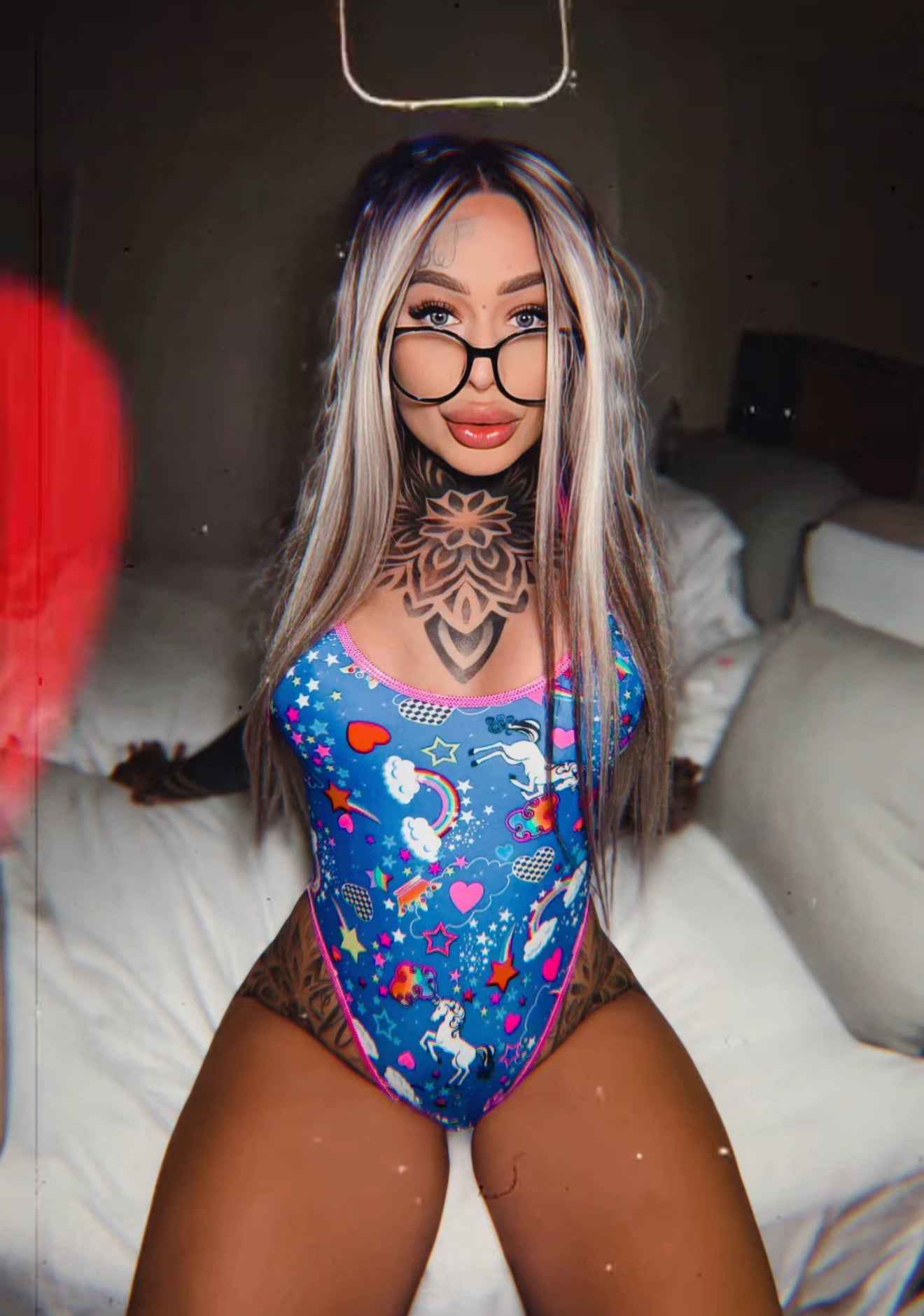 ElectroGlow Print High-Cut Bodysuit