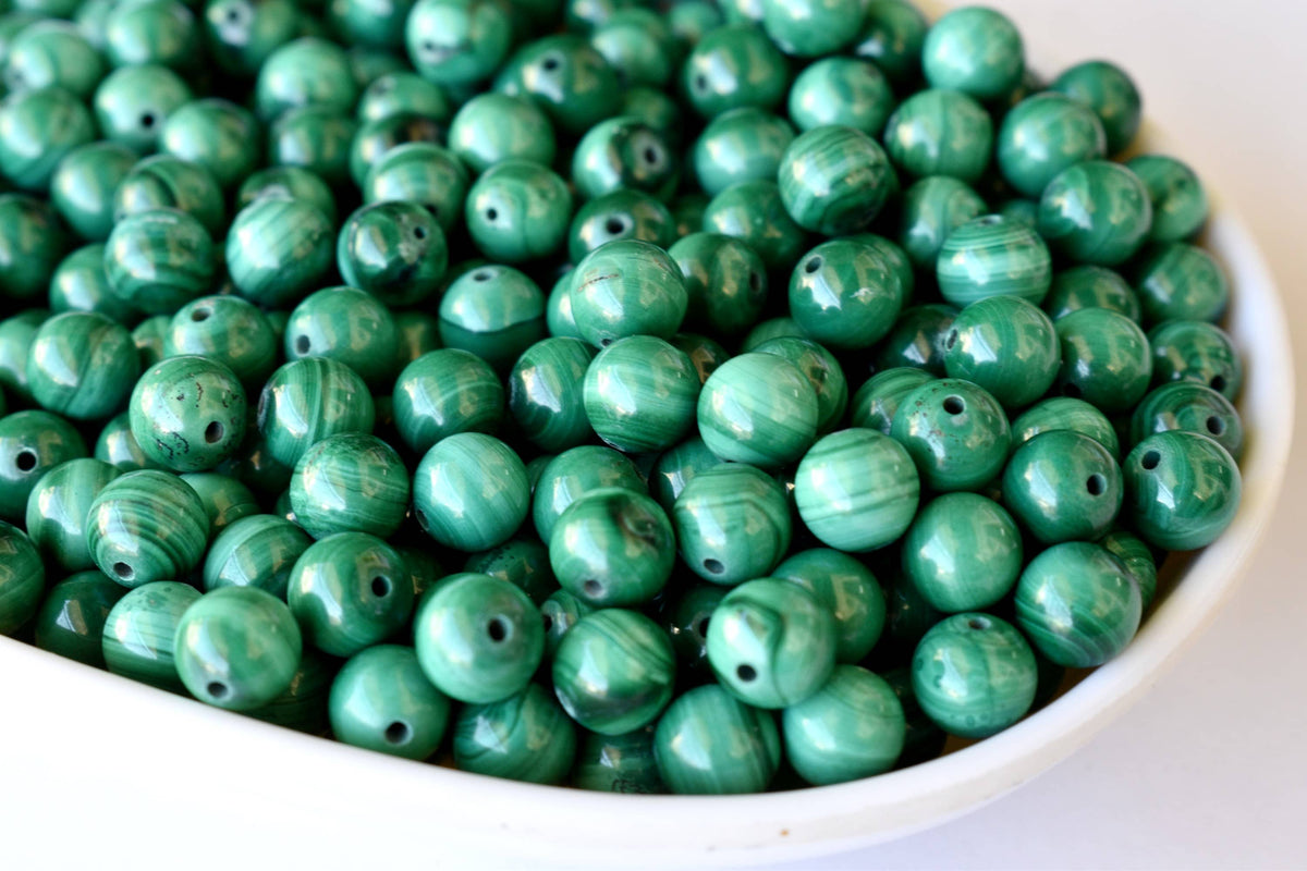 Malachite Beads, Natural Round Crystal Beads 4 to10mm.  DestGlow