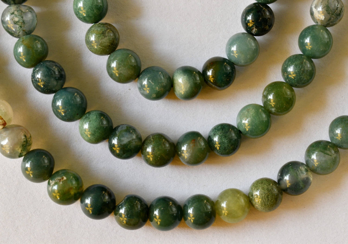 Moss Agate Beads, Natural Round Crystal Beads 4mm to 12mm.  DestGlow