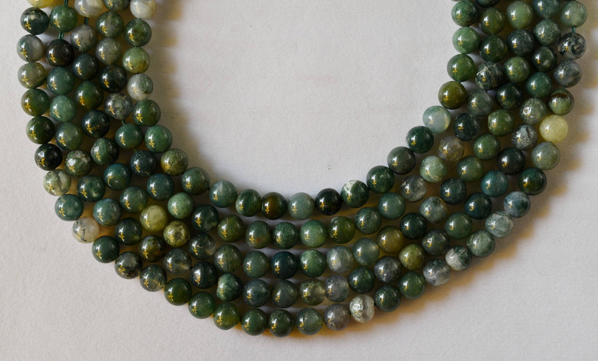 Moss Agate Beads, Natural Round Crystal Beads 4mm to 12mm.  DestGlow