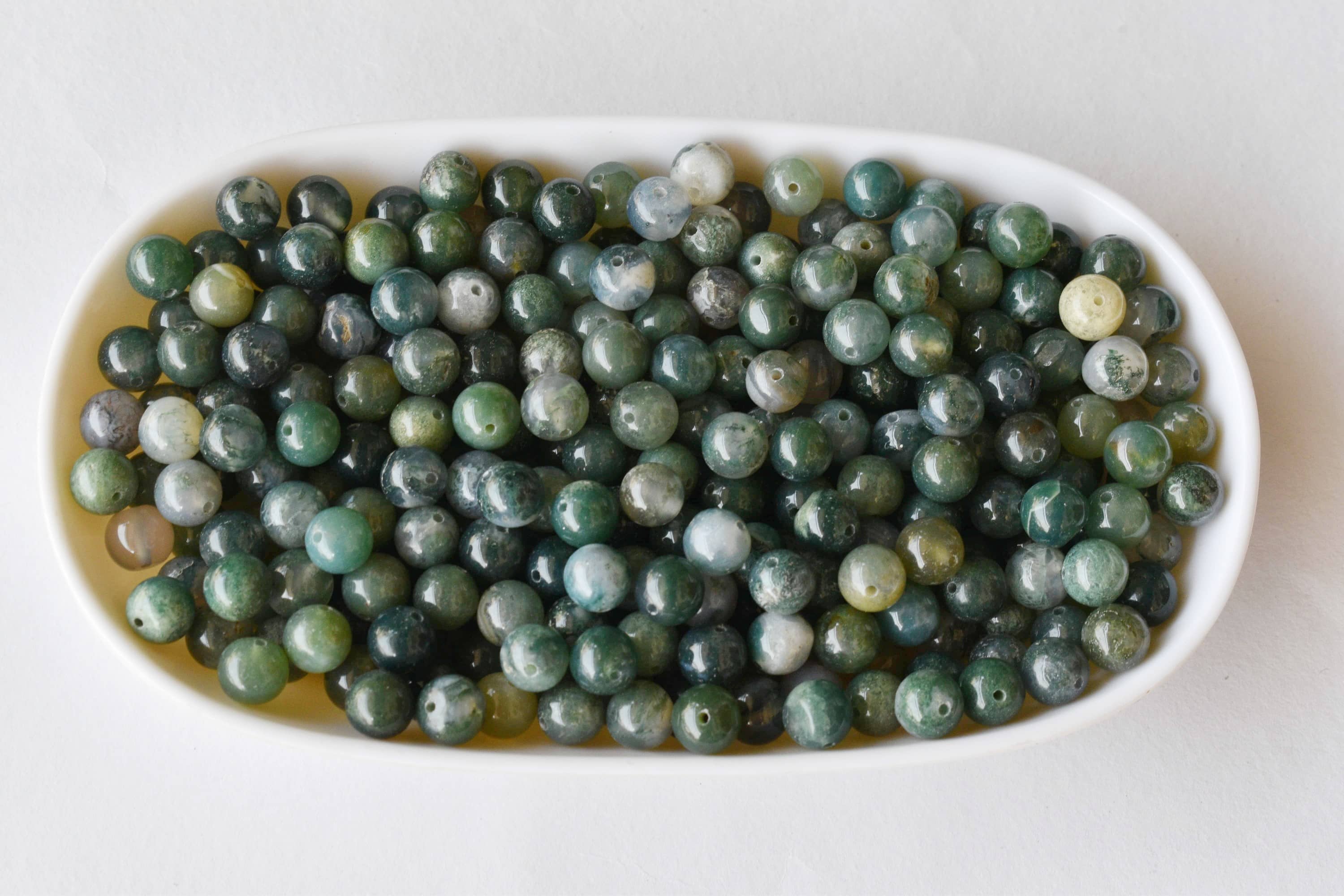 Moss Agate Beads, Natural Round Crystal Beads 4mm to 12mm.  DestGlow