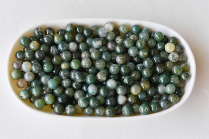 Moss Agate Beads, Natural Round Crystal Beads 4mm to 12mm.  DestGlow