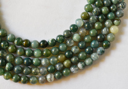 Moss Agate Beads, Natural Round Crystal Beads 4mm to 12mm.  DestGlow